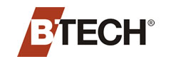 Logo of B-Tech with bold black text on a white background and a red B accent on the left.