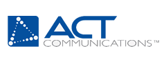 Logo of ACT Communications featuring a blue square icon design and stylized text.