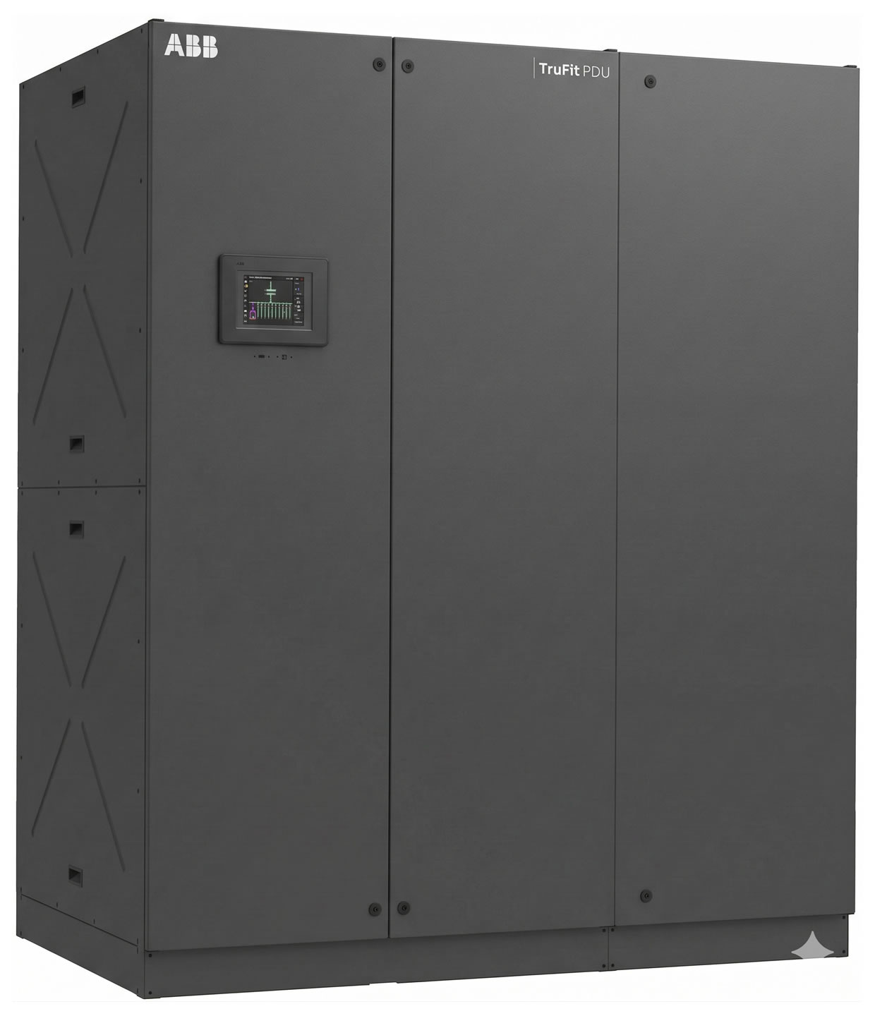 ABB TruFit PDU, power distribution unit with control panel, enhances data center efficiency and management.