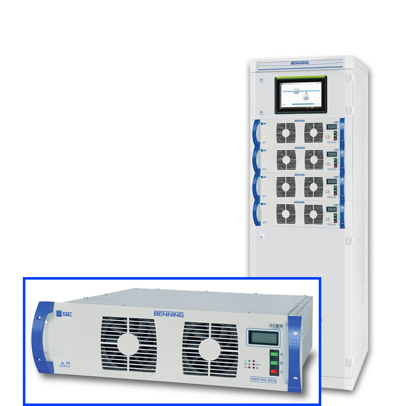 Modular power system with rack and control screen for efficient energy management.