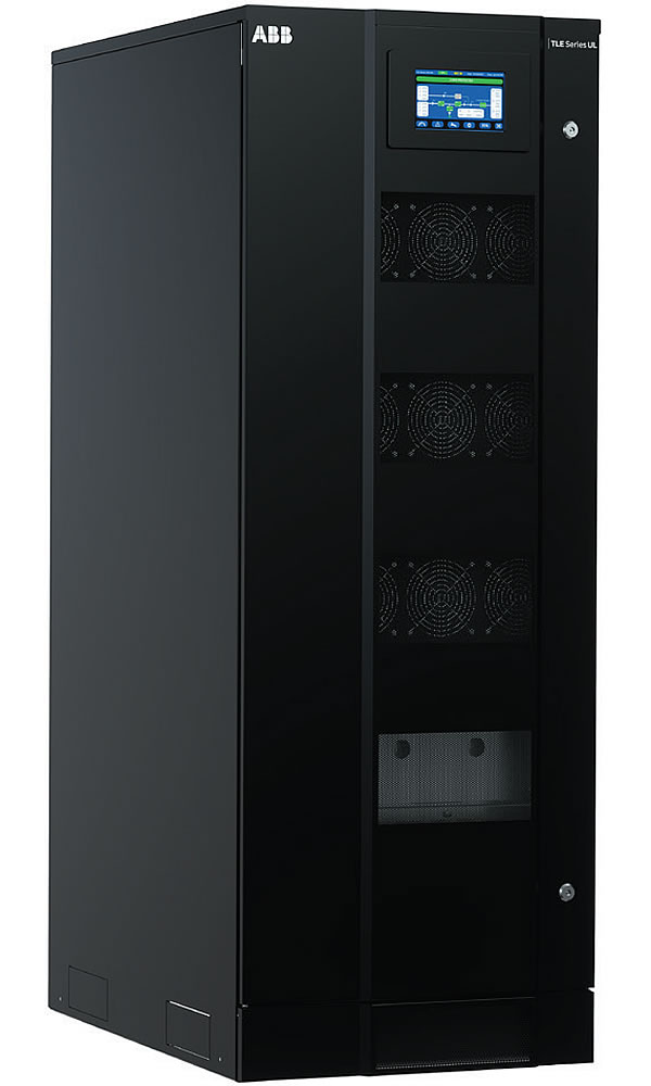 Black industrial server cabinet with digital display and ventilation panels.